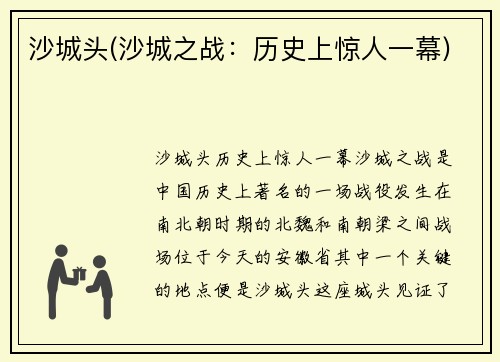 沙城头(沙城之战：历史上惊人一幕)